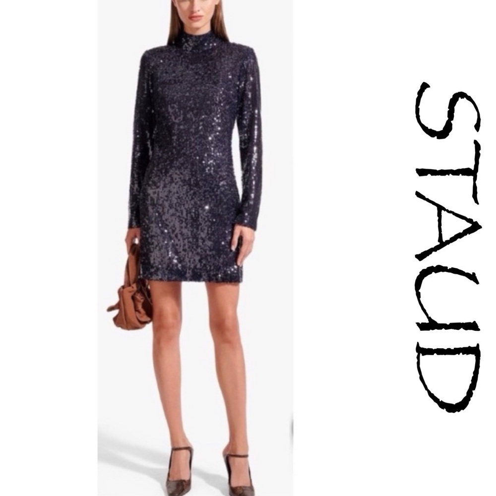 STAUD Liza Navy Blue Sequin Mini Dress NEW size 8